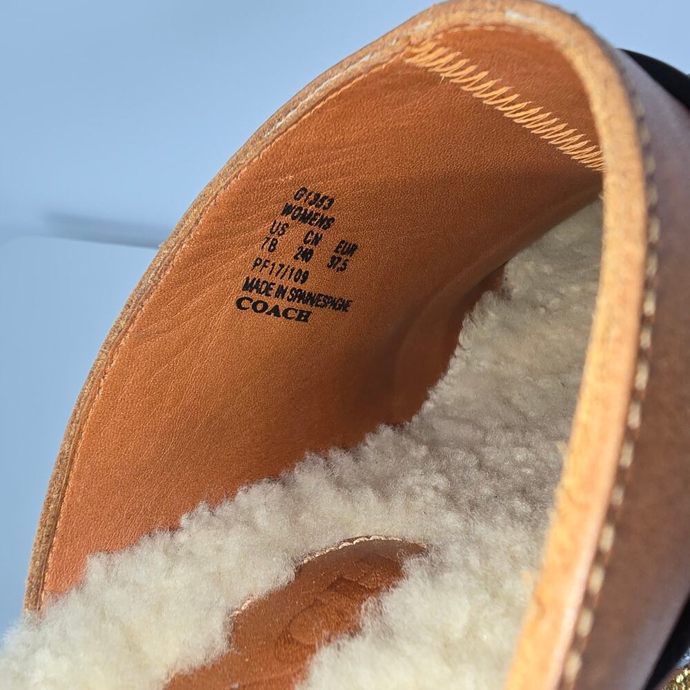 Coach Clog Slide Glitter Heel Brown Leather Shearling Insole Swarovski Crystal 7 - Picture 3 of 13